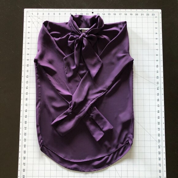 H&M Deep Purple Long-Sleeve Tie-Neck V-Neck Blouse Women's Size 2 Elegant Work - Picture 12 of 16